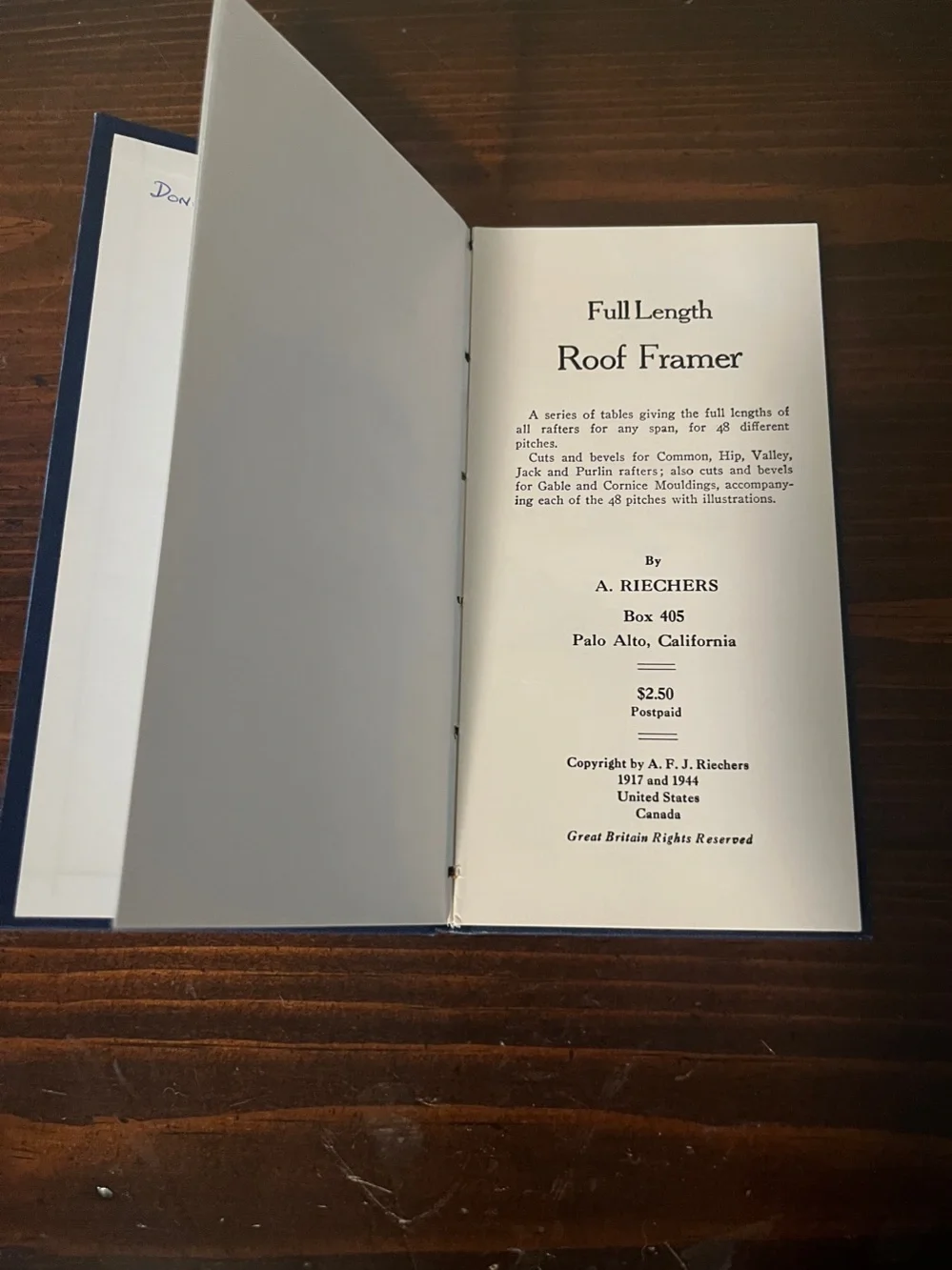 Vintage (1944) Roof Framer Hardcover Reference Book